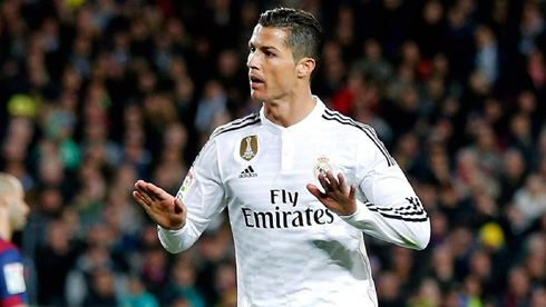 Cristiano Ronaldo doing the calma celebration at the Camp Nou