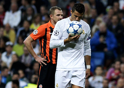 Cristiano Ronaldo kissing the football before a penalty-kick