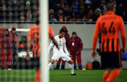 Cristiano Ronaldo doing his thing after he scores a goal for Real Madrid