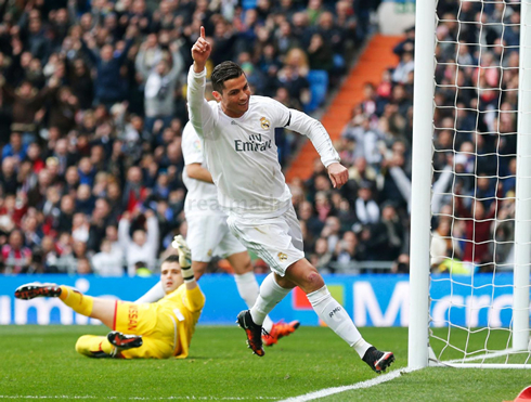 Cristiano Ronaldo raising his finger after scoring