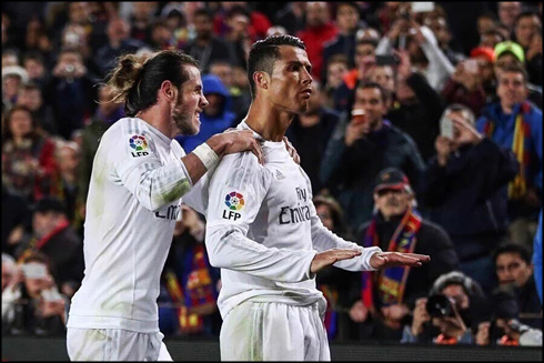 Cristiano Ronaldo calming down Barcelona fans after scoring the winner for Real Madrid in El Clasico 2-1 win, in 2016