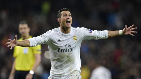 Cristiano Ronaldo celebrates his hat-trick in Real Madrid 3-0 Wolfsburg, in 2016