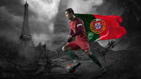 Cristiano Ronaldo carrying Portugal flag in Paris, in a EURO 2016 wallpaper