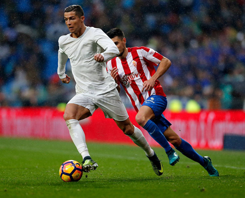 Cristiano Ronaldo in action in Real Madrid vs Sporting Gijon for La Liga in 2016-17