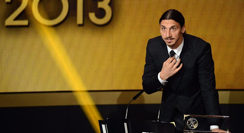 Zlatan Ibrahimovic winning Puskas award at the FIFA Ballon d'Or 2013