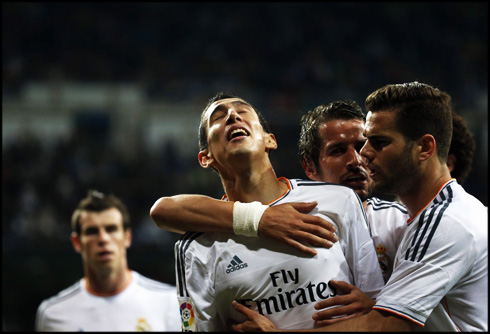 Angel Di Maria almost fainting after scoring a goal