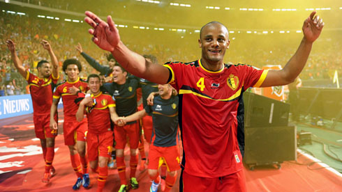 Belgium players celebrating the World Cup 2014 qualification