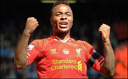 Raheem Sterling celebrating Liverpool goal