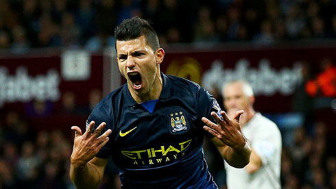 Sergio Aguero goal celebration in Manchester City 2014-2015