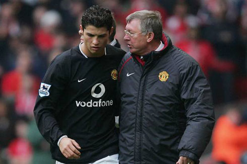 Sir Alex Ferguson talking to Cristiano Ronaldo