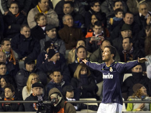 Cristiano Ronaldo opening his arms, as if he was flying high for Real Madrid in 2013