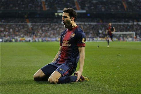 Cesc Fàbregas goal celebration in Real Madrid 1-1 Barcelona, for the Copa del Rey 2013