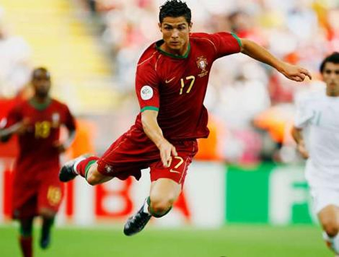 Cristiano Ronaldo playing for Portugal with the number 17 on his jersey's front